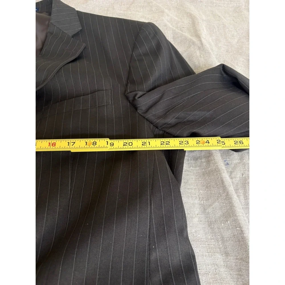 Mens 46S Brown Pinstripe 2 Piece Suit Two Button Blazer Trousers 46 Short 36x29